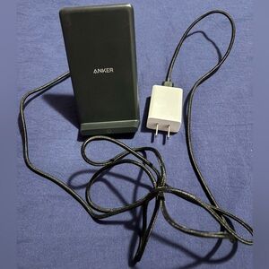 Anker Black Wireless Charging Stand with Black Braided Cable and White Adapter